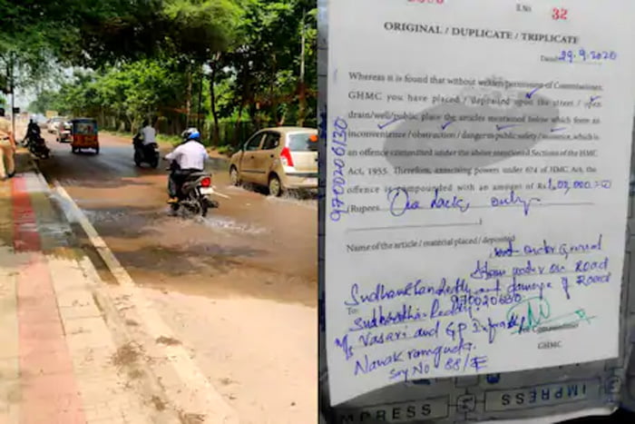 one lakh fine imposed for leaving water on roads in hyderabad