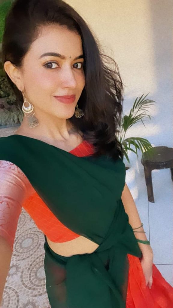Anju Kurian Maroon Colour Saree Stills