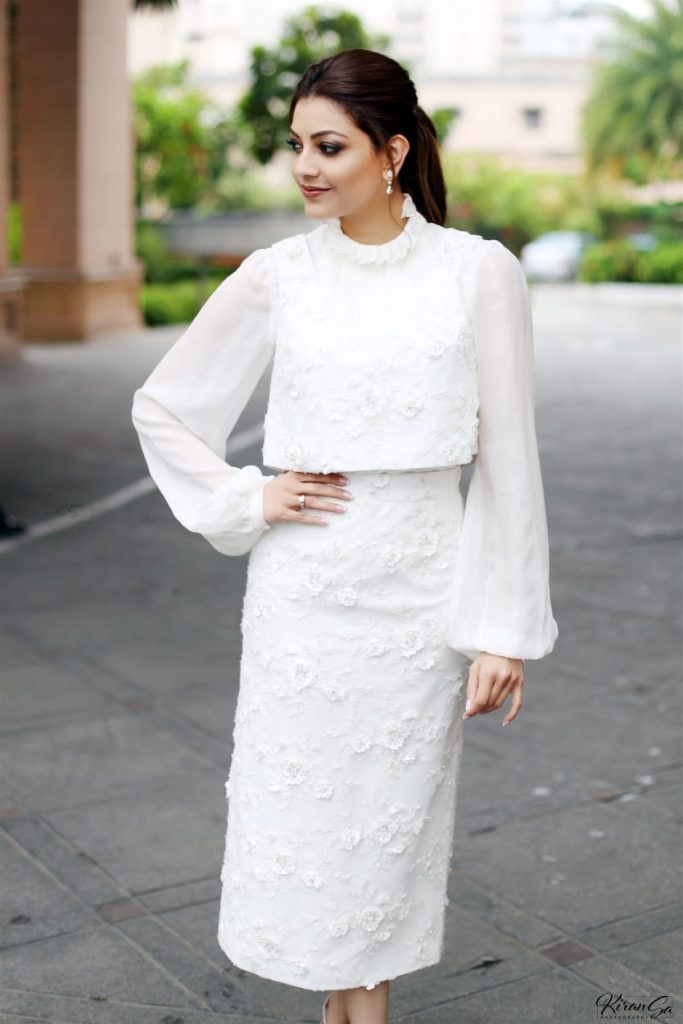 Kajal Aggarwal Beautiful White Dress Stills
