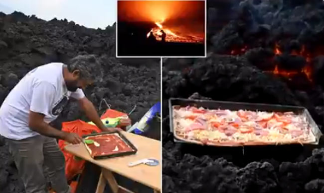 Pizza: making on lava in Gwatamala