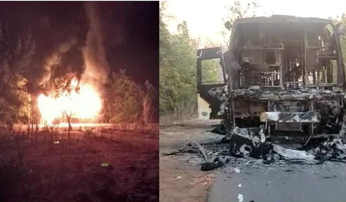 Bus burnt at midnight .. Provoked Maoists .. !!
