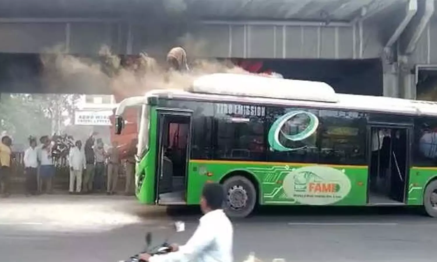 Fire broke out in running tsrtc electric ac bus Hyderabad  